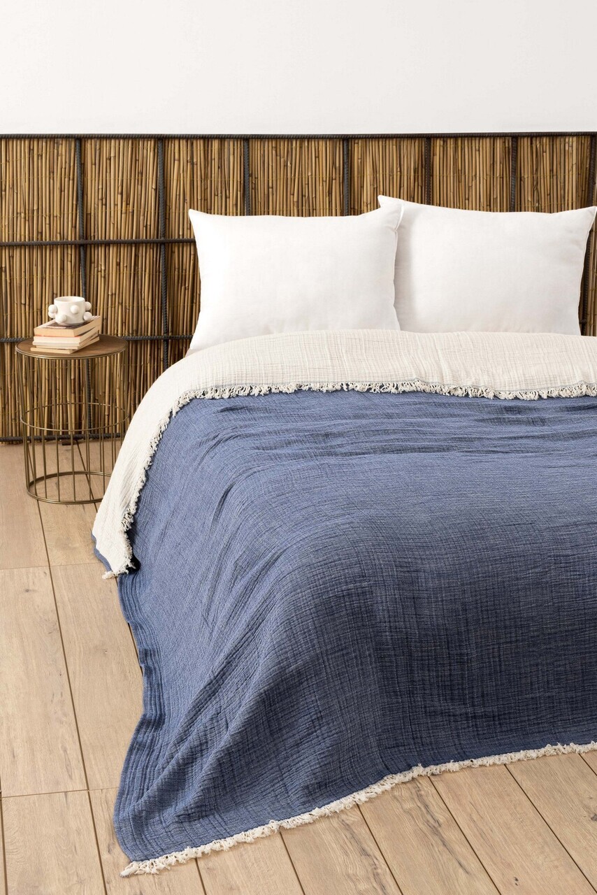Cuvertura matlasata dubla, L'essentiel Maison, Muslin, Bumbac , Albastru navy - imagine 3